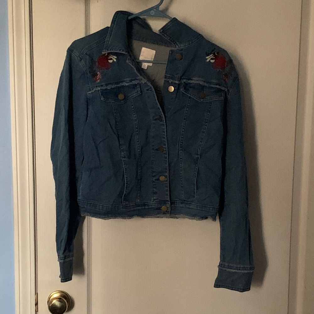 LC Lauren Conrad Floral Embellished Denim Jacket